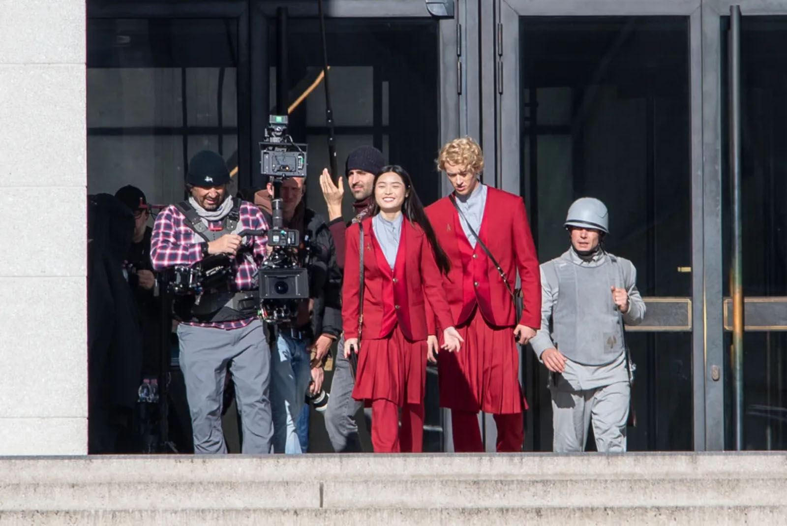 Blyth and Ashley Liao, who plays mentor Clemensia, on set. Image © Lionsgate