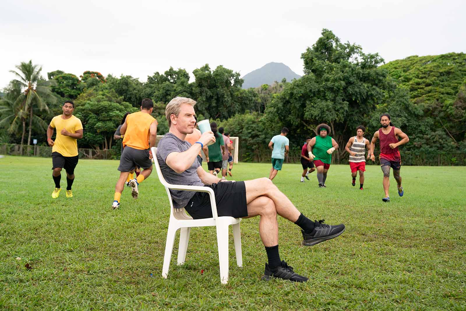 In Next Goal Wins, Thomas Rongen (Michael Fassbender) is a down-on-his-luck coach tasked with coaching the American Samoa soccer team. Image © Searchlight Pictures