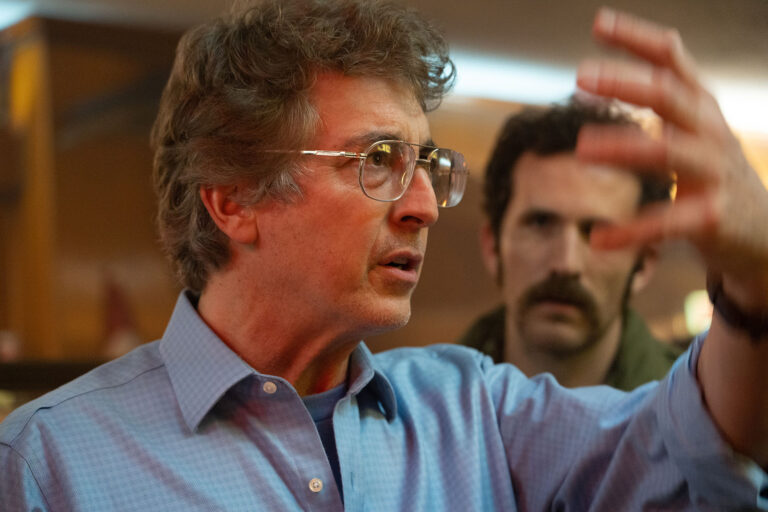 Director Alexander Payne on the set of The Holdovers. Image © Focus Features