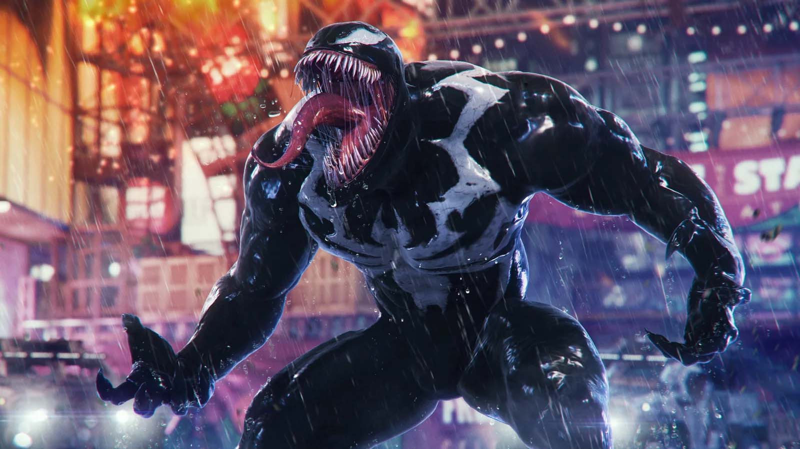 Venom’s dark design looks dramatic next to a brightly-colored New York City. Image © Marvel