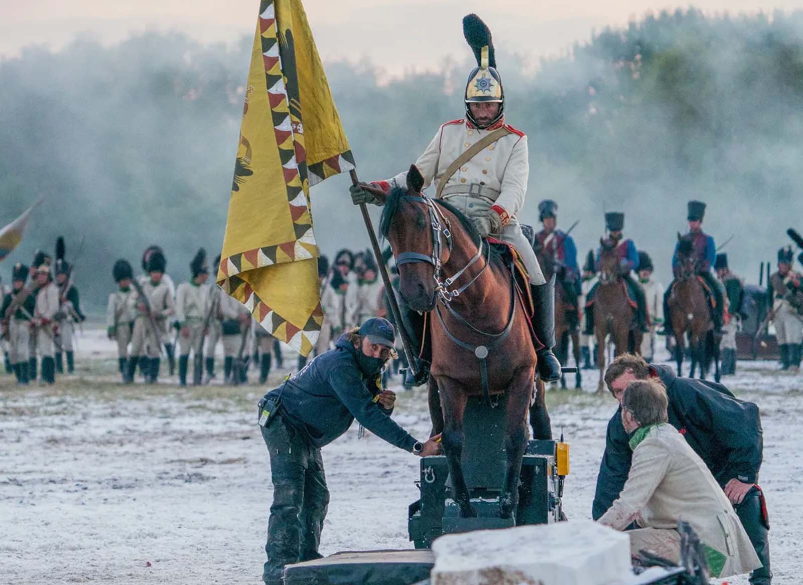 Although roughly 150 horses are thought to have died at the actual Battle of Austerlitz, none were harmed on set. Image © Apple
