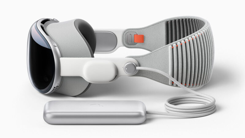 Apple's Vision Pro headset with strap and battery.