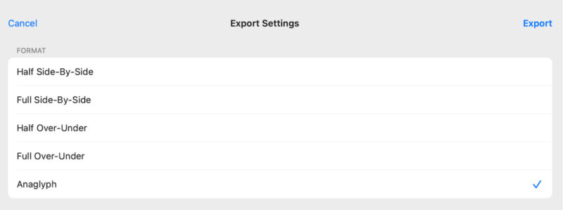 Spacialify's 3D export settings