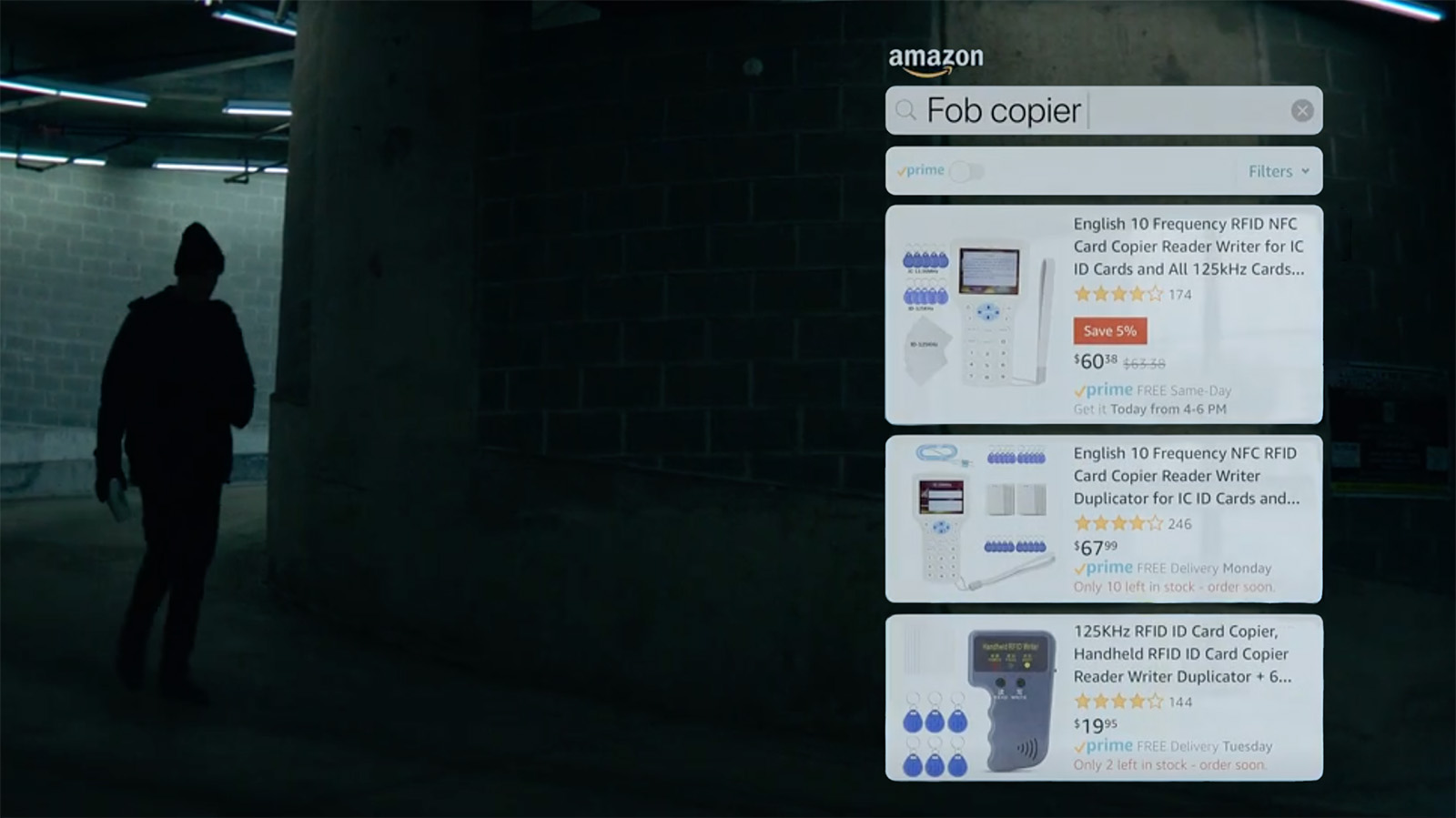 The Killer searches for a key fob copier on Amazon. Image © Netflix