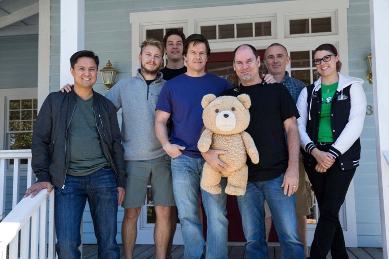 Blair Clark and Mark Wahlberg with the VFX crew of Ted 2. Image © Universal Pictures