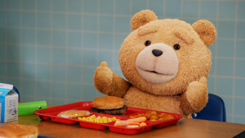 Stuffy Ted is pretty happy about standing in for a lunch scene. Image © Peacock