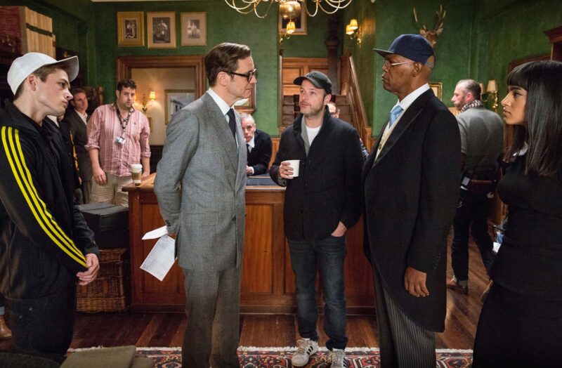 Argylle director Matthew Vaugh on set with the cast of Kingsman: The Secret Service. Image © 20th Century Studios