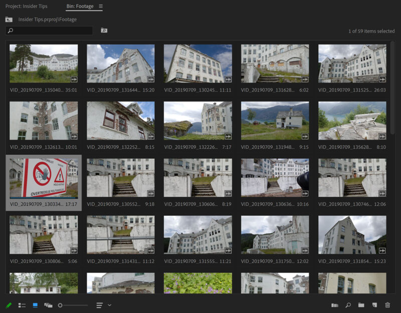 Premiere Pro clip bin in user sorted order