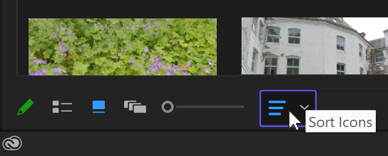 Sort Icons button in Premiere Pro