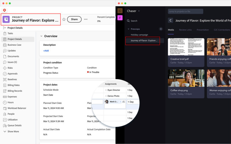 Parallel Workfront and Frame.io projects.