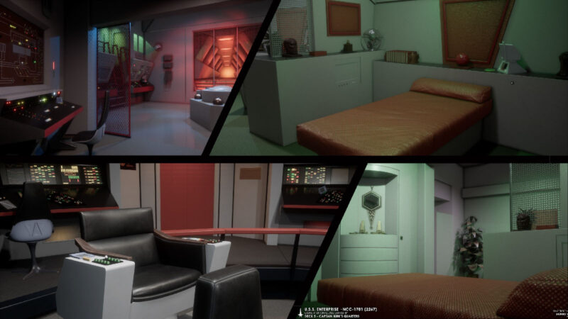 Star Trek living quarters, bridge, and engine room.