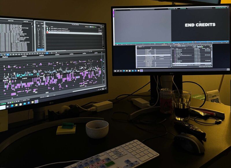 A look behind the editing setup of Stormy, with the doc’s completed timeline. Image © Ben Kaplan 
