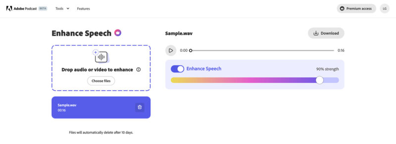 Adobe Podcast includes Enhance Speech