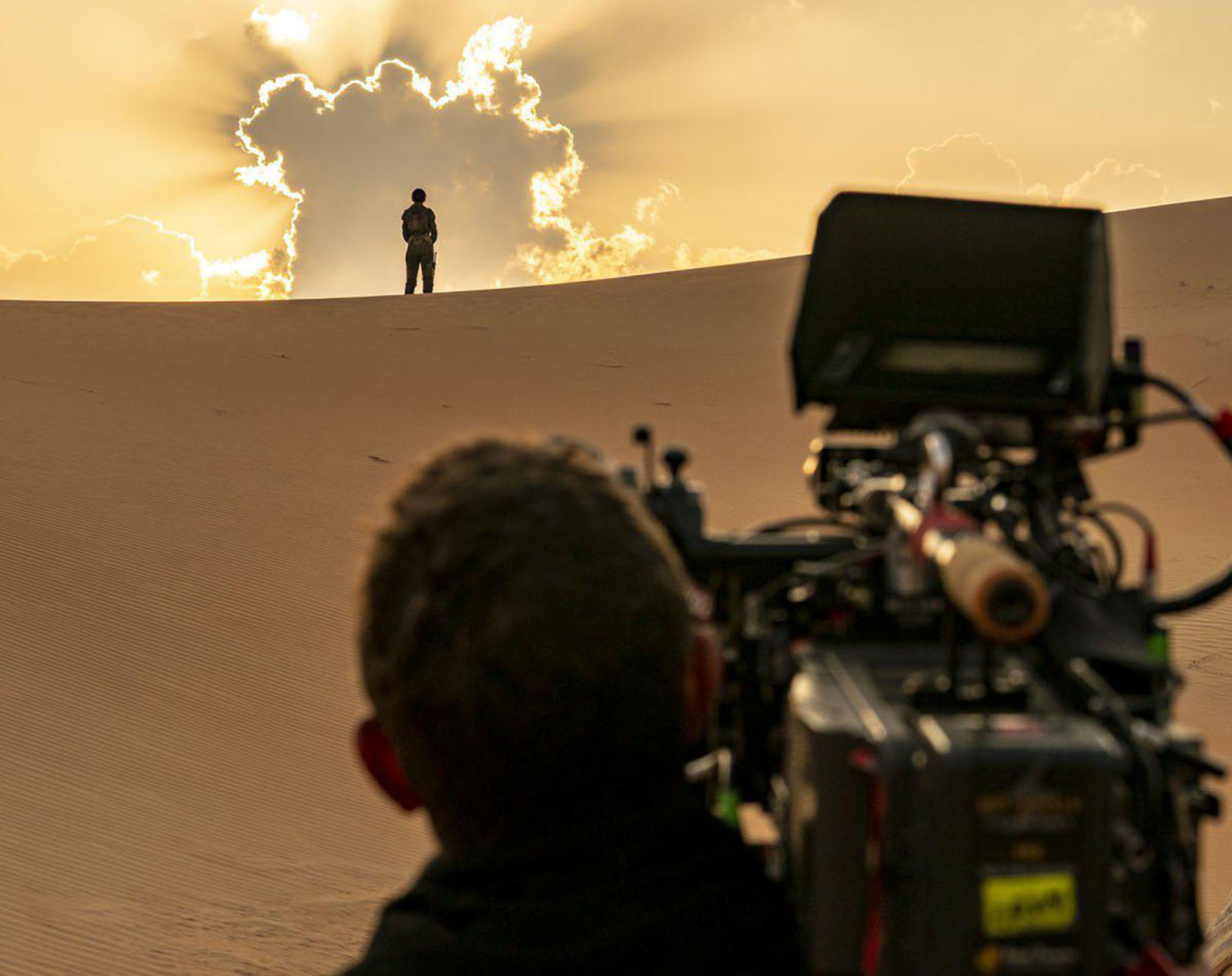 A dramatic behind-the-scenes shot from the set of Dune: Part Two. Image © Warner Bros.