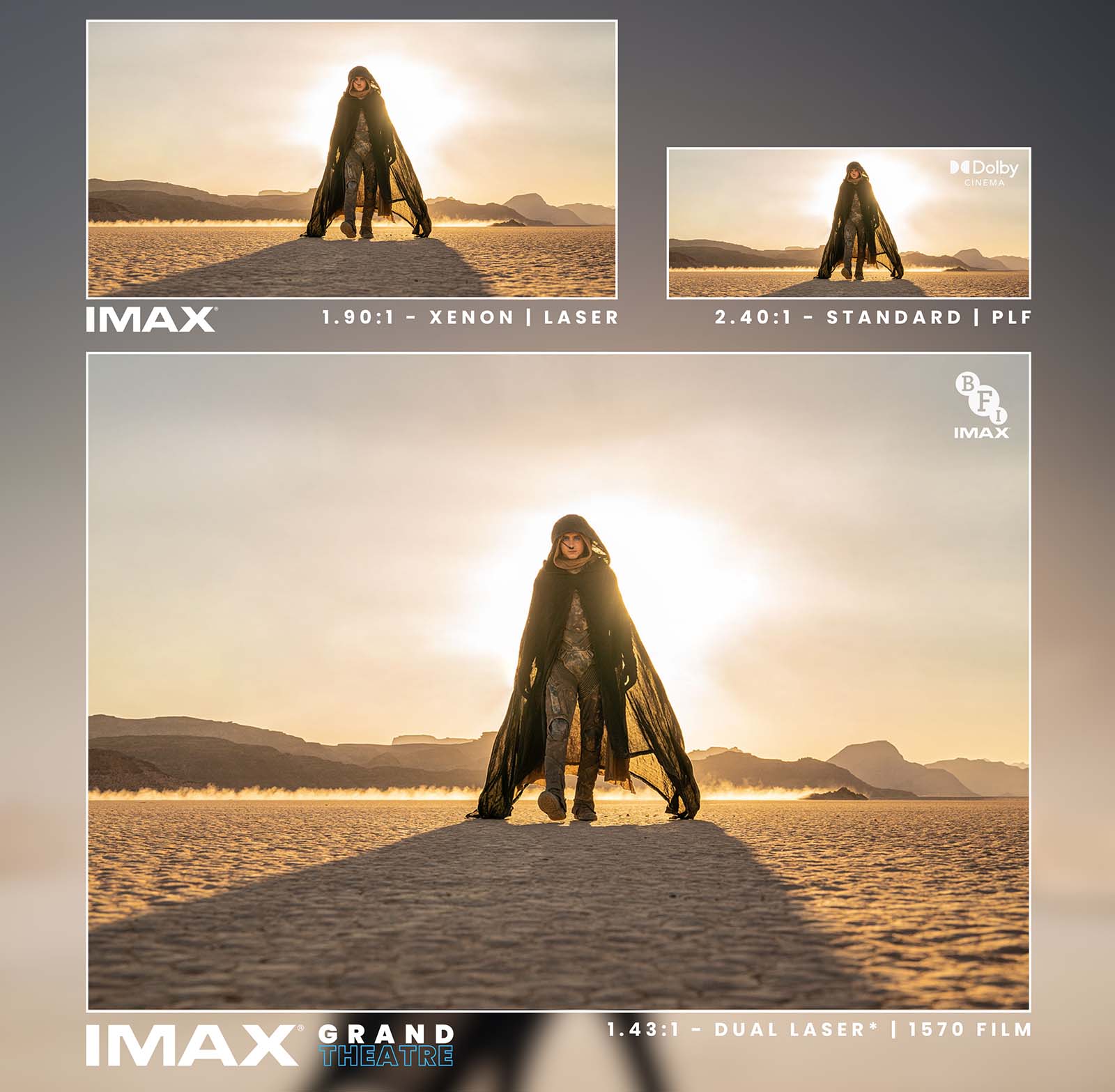 A graphic released alongside Dune: Part Two that compares the different screen crops. Image © IMAX