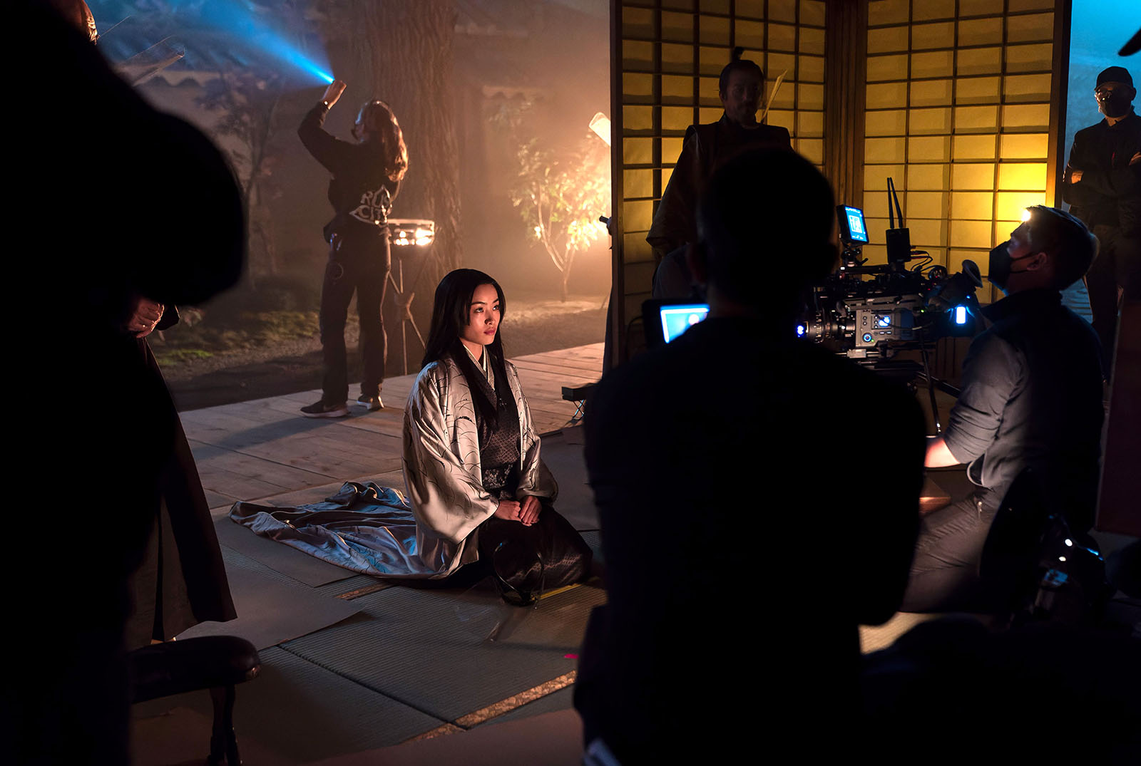 Anna Sawai behind the scenes of FX’s Shogun. Image © FX