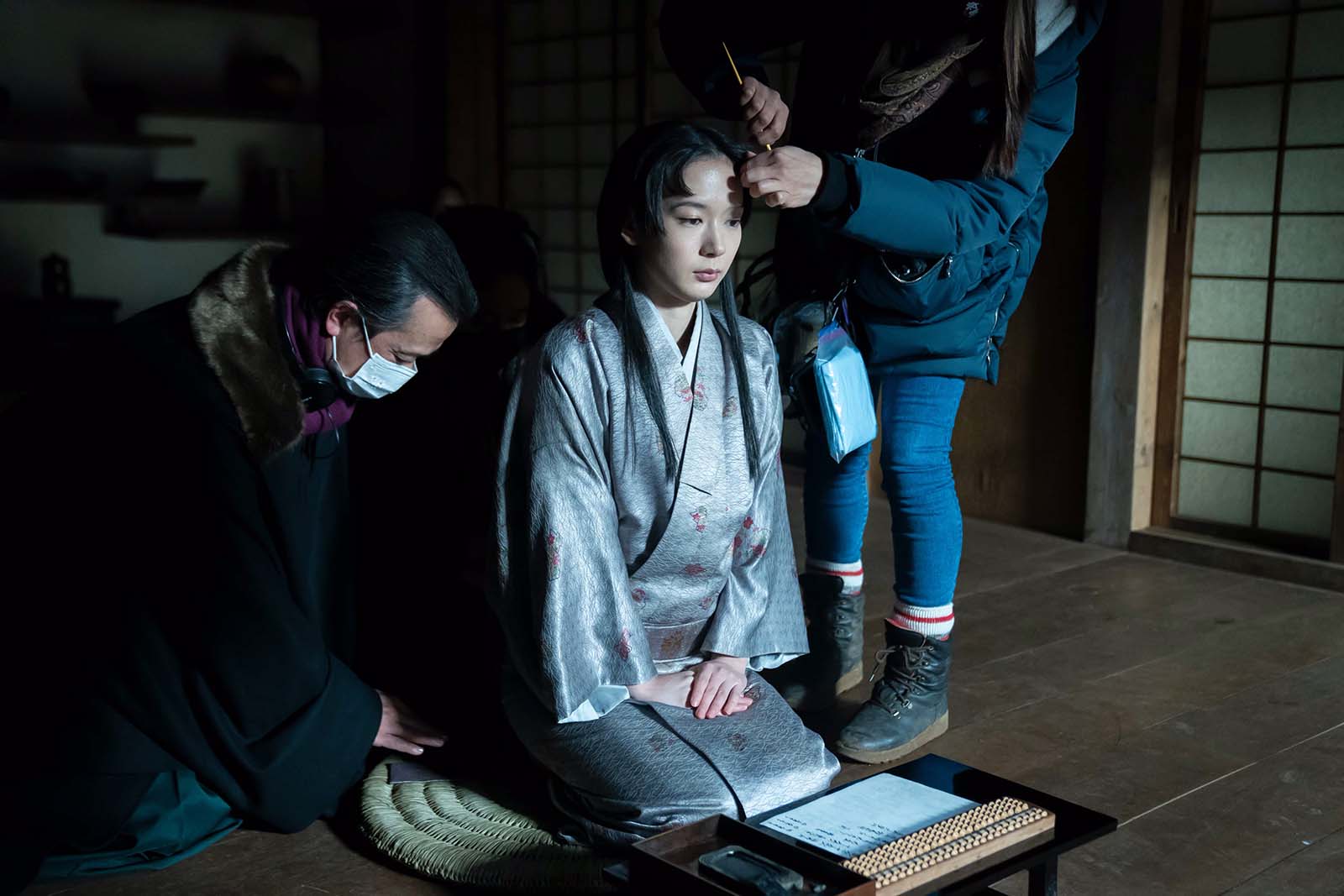 Moeka Hoshi preparing for a scene on the set of Shogun. Image © FX