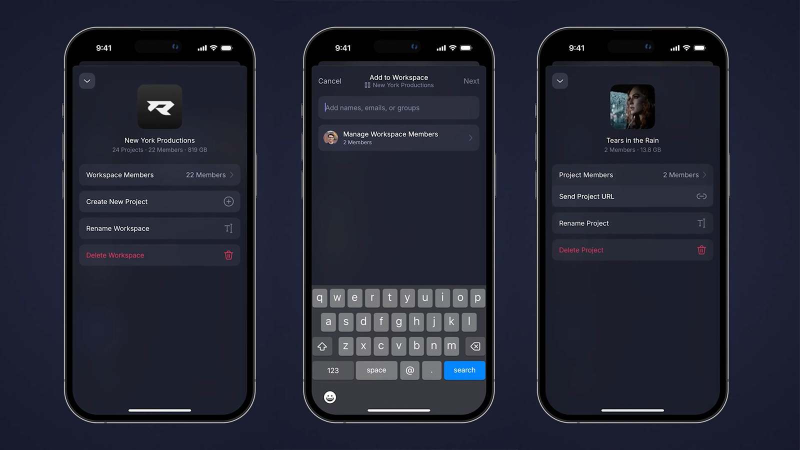 In Frame.io V4 mobile you can share Projects, customize Workspaces, and even invite and manage members all from your iPhone.
