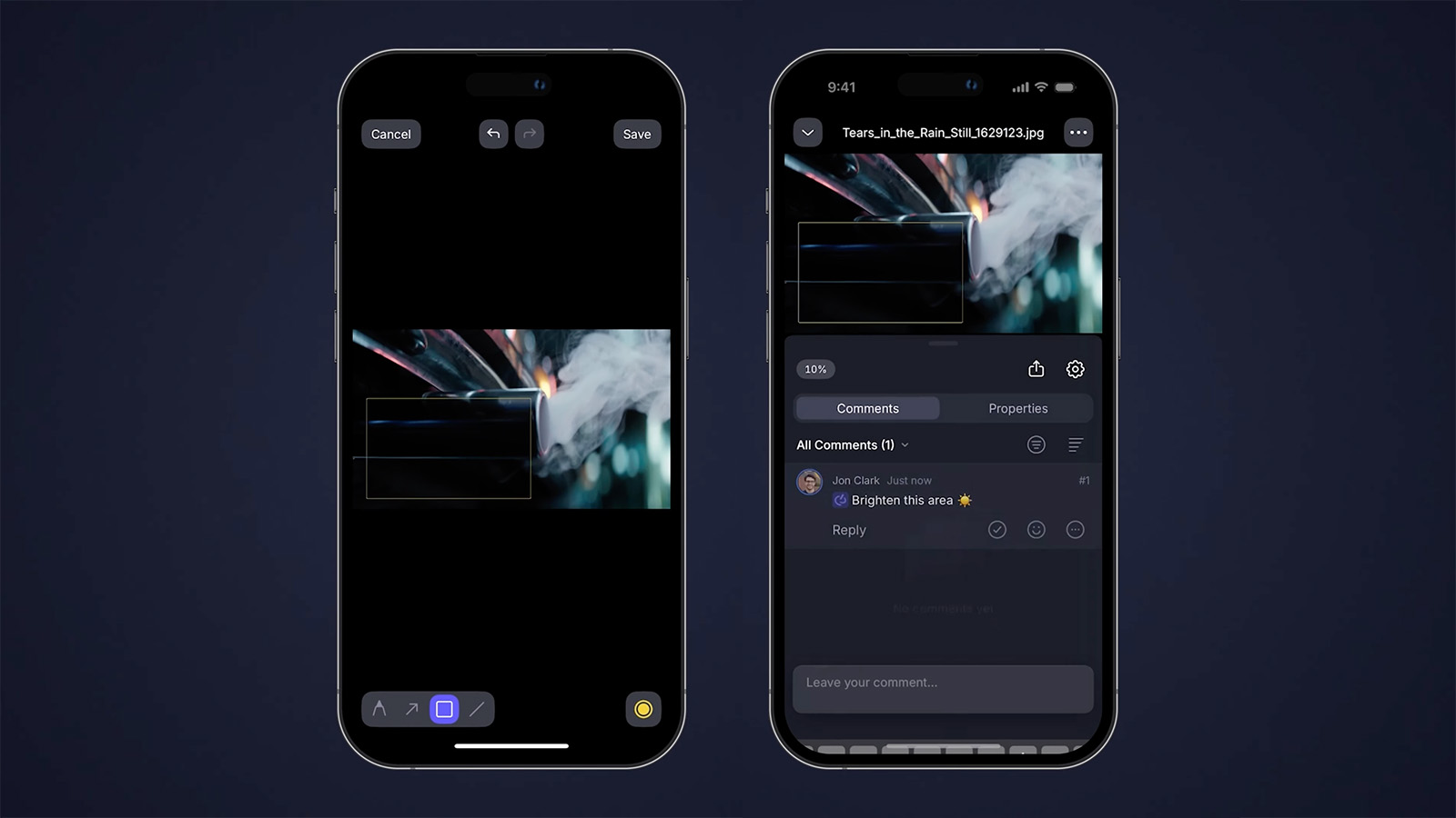 V4 mobile’s full-screen mode gives you precise control for marking up a frame with detailed feedback.