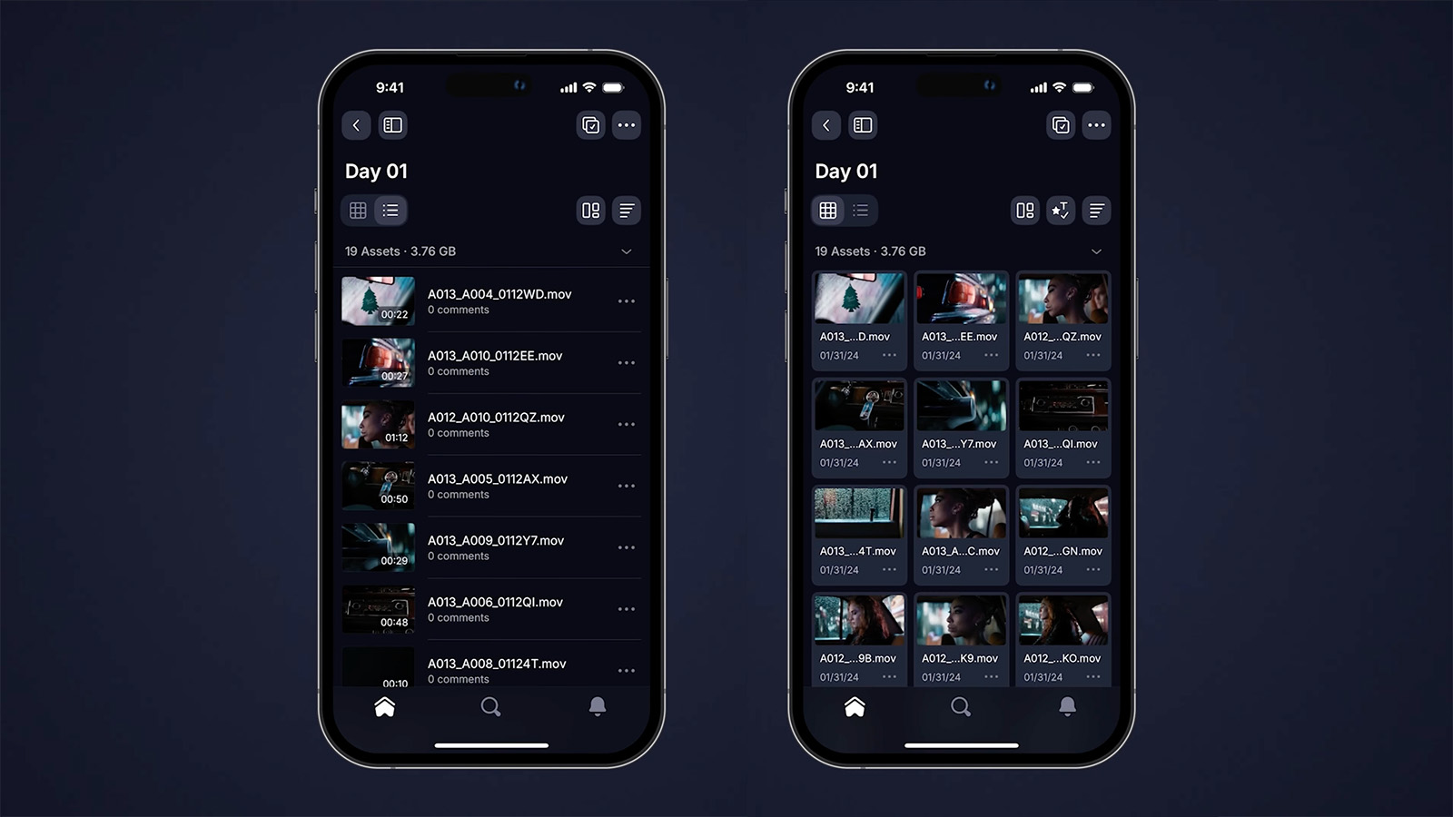 Grid and List views allow you to browse Frame.io V4 mobile however you want.