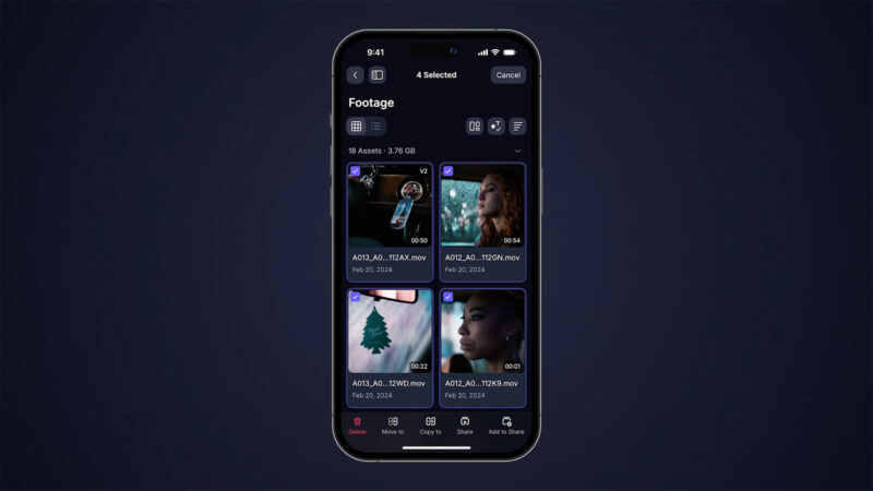 Frame.io V4 mobile allows you to select multiple assets at once so you can modify files in bulk.