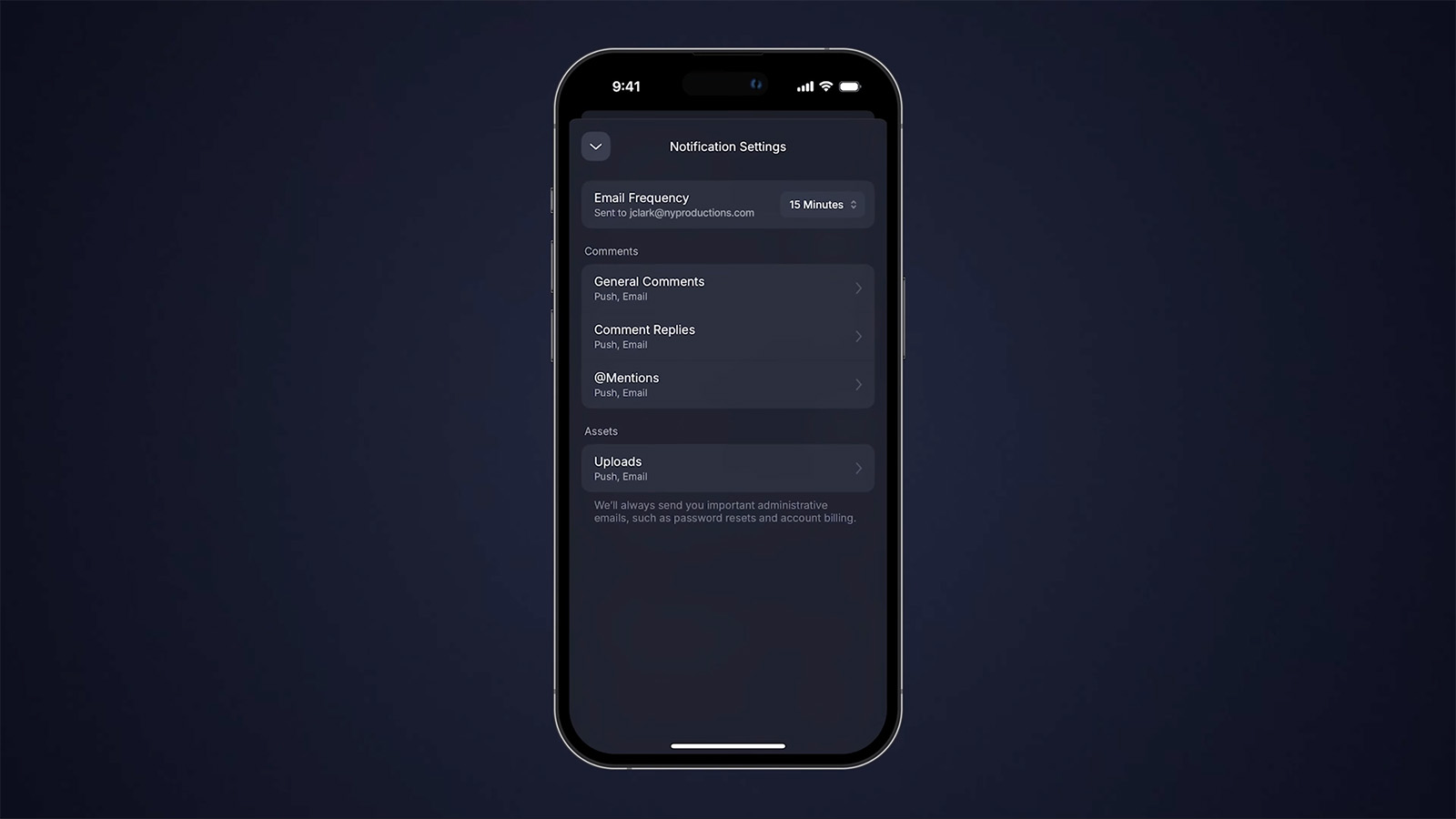You can customize the Frame.io V4 mobile Notification Settings the same way as on Frame.io’s desktop version.