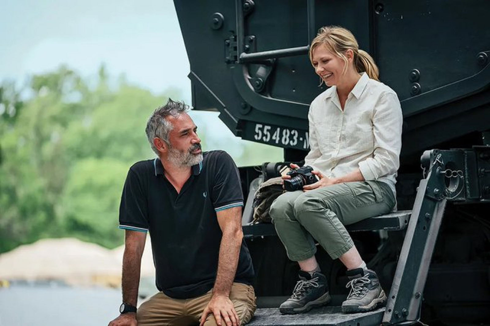 Director Alex Garland and Kirsten Dunst on the set of Civil War. Image © A24