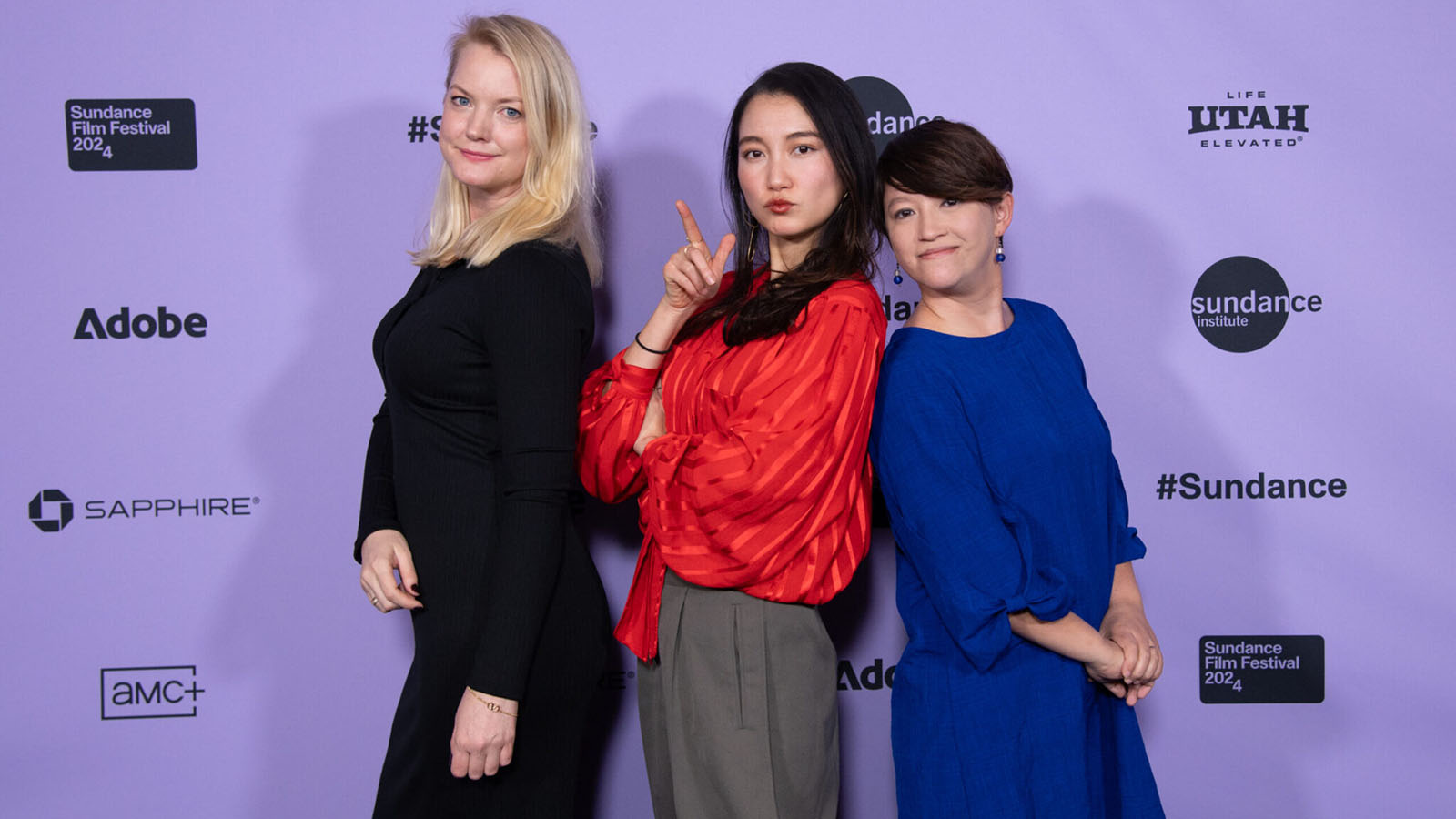 Producer Hanna Aqvilin with Shiori and Ema at the 2024 Sundance Film Festival. Image © Sundance