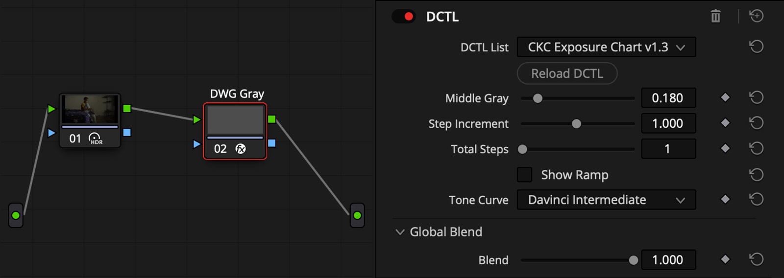 Dragging this DCTL onto a new node gives it a pure patch of DaVinci Wide Gamut gray.