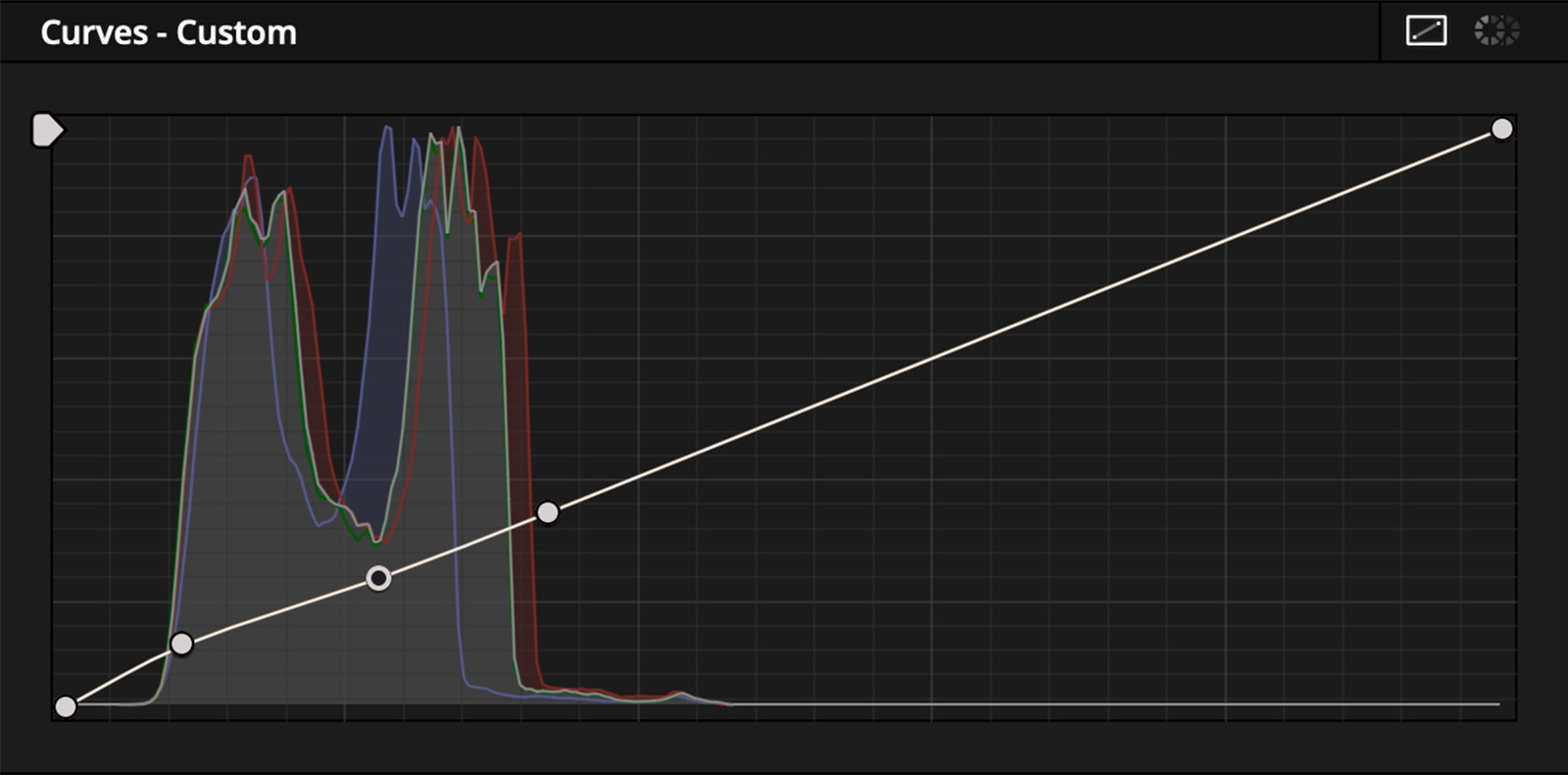 Now you can draw the contrast down on the low image of the Custom Curves…