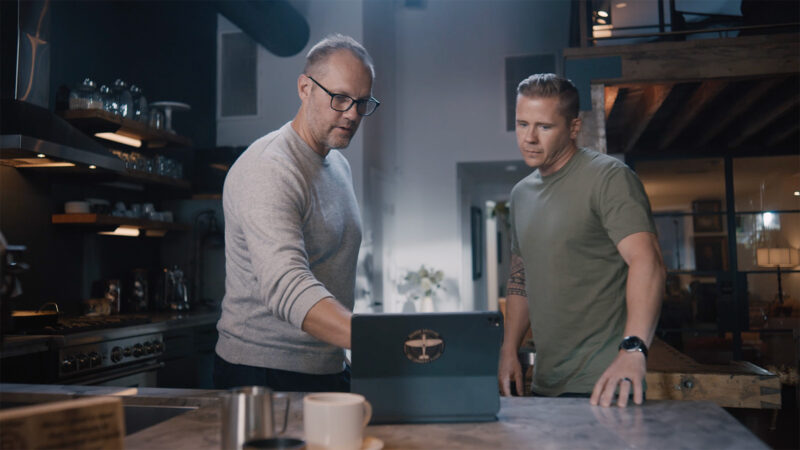 Ben Uttley and Martyn Black at Stamp Productions' office.