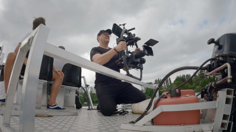 Stamp cinematographer Ben Uttley with camera rig.