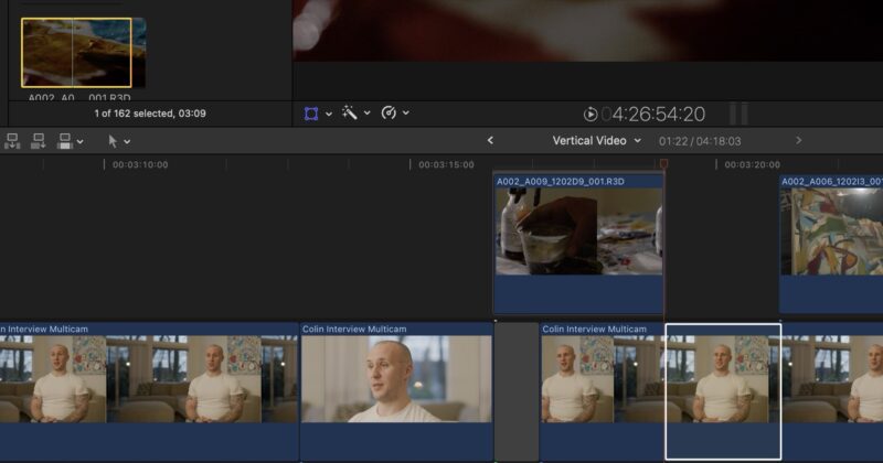 Three-point edit in Final Cut Pro timeline