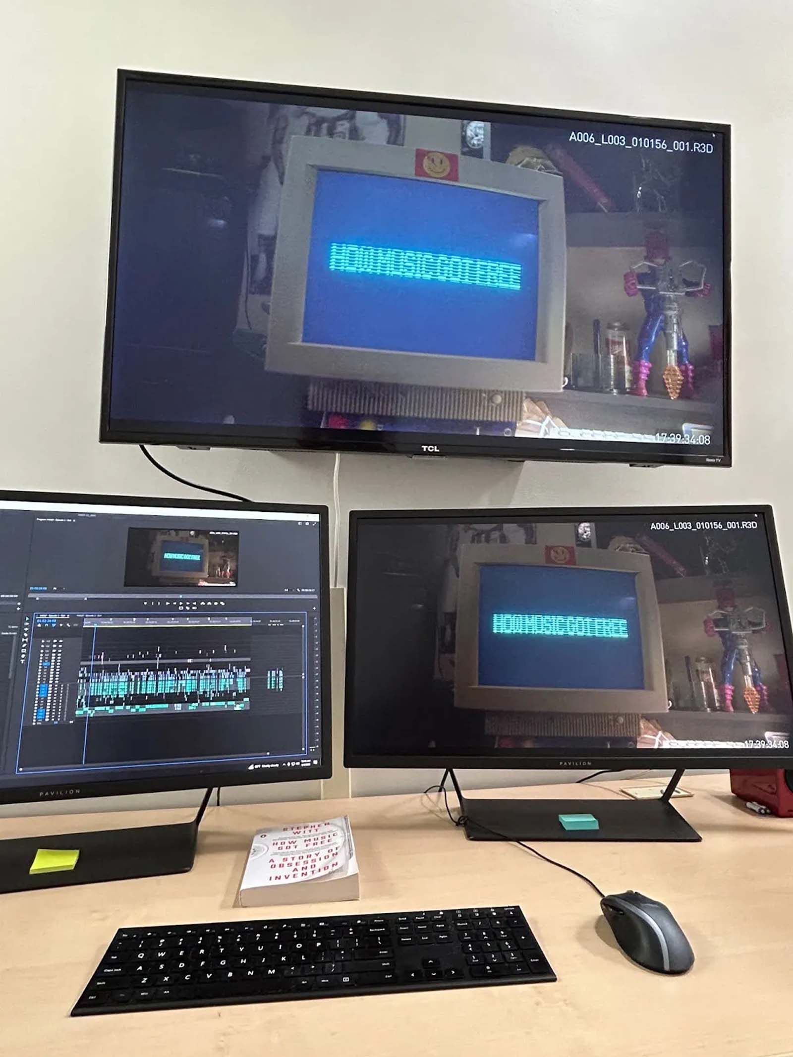 Editor Bryan Monroe Simpson’s many-monitored workspace. Image © Bryan Monroe Simpson