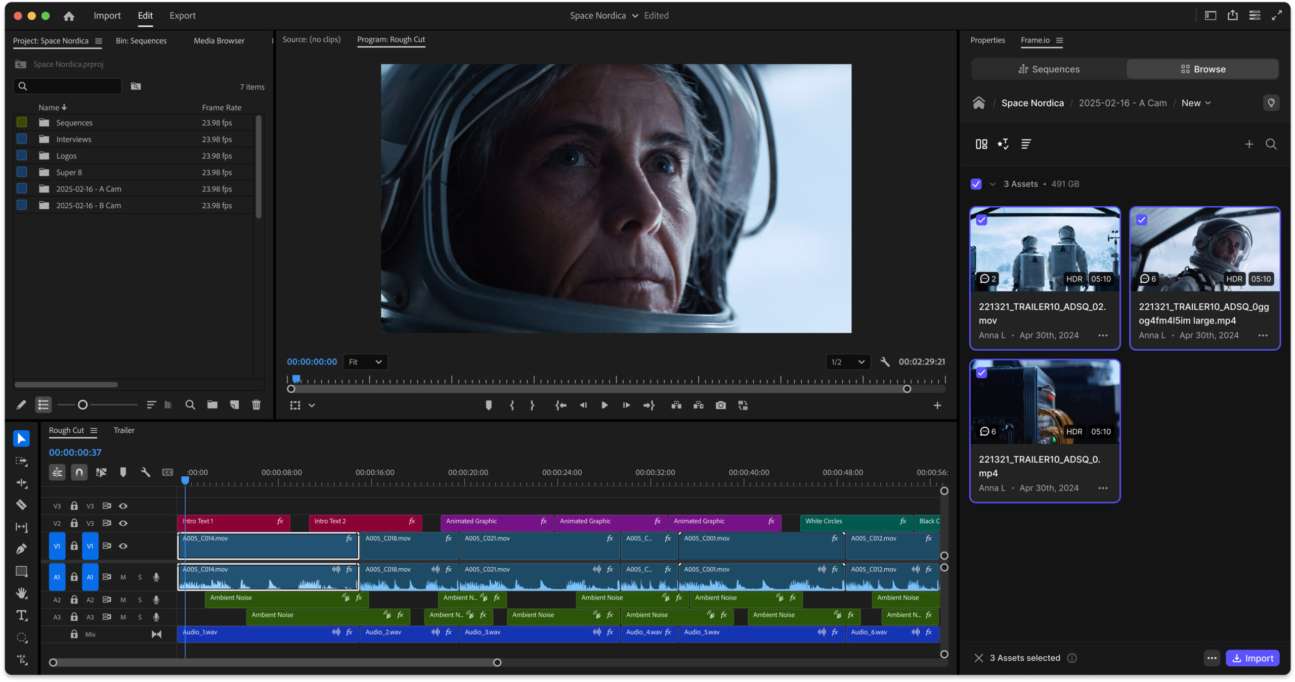 The beta Frame.io panel inside Adobe Premiere Pro beta