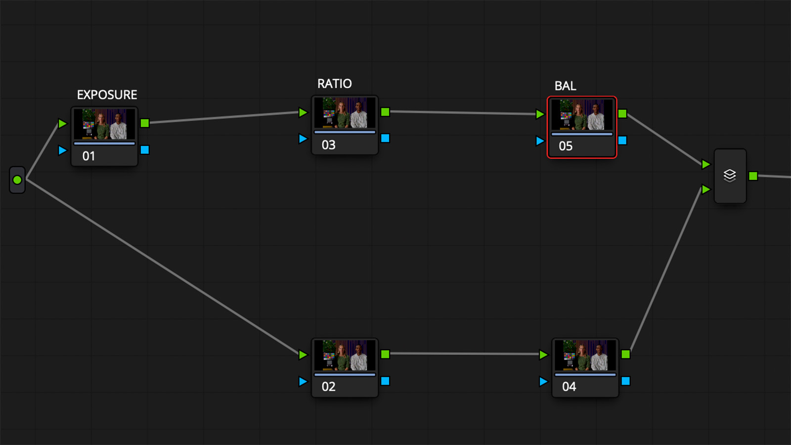 The Balance Node is a good place to run a color match.